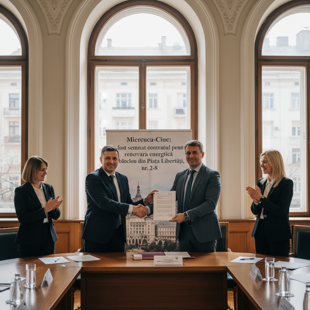 Contract semnat pentru renovarea energetică a blocului din Piața Libertății nr. 2-8