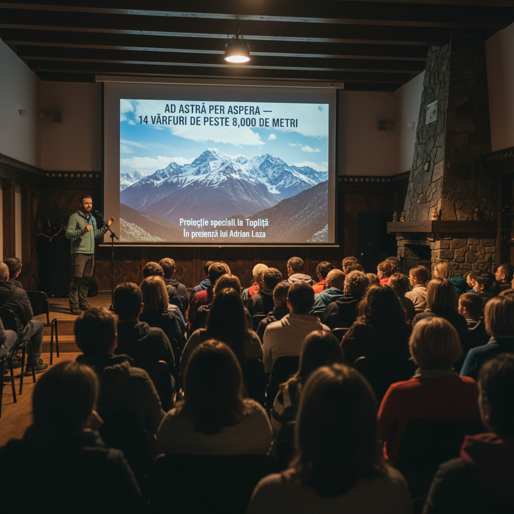 Proiecţie documentar Ad astra per aspera – 14 vârfuri de peste 8.000 m la Topliţa, cu Adrian Laza prezent