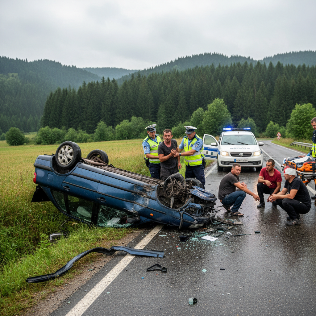Șofer beat la volan provoacă accident rutier pe drumul Gheorgheni–Lăzarea, trei răniți